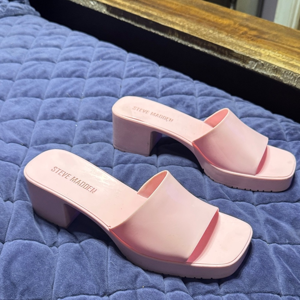 Steve Madden Light Pink Block Heel Mules